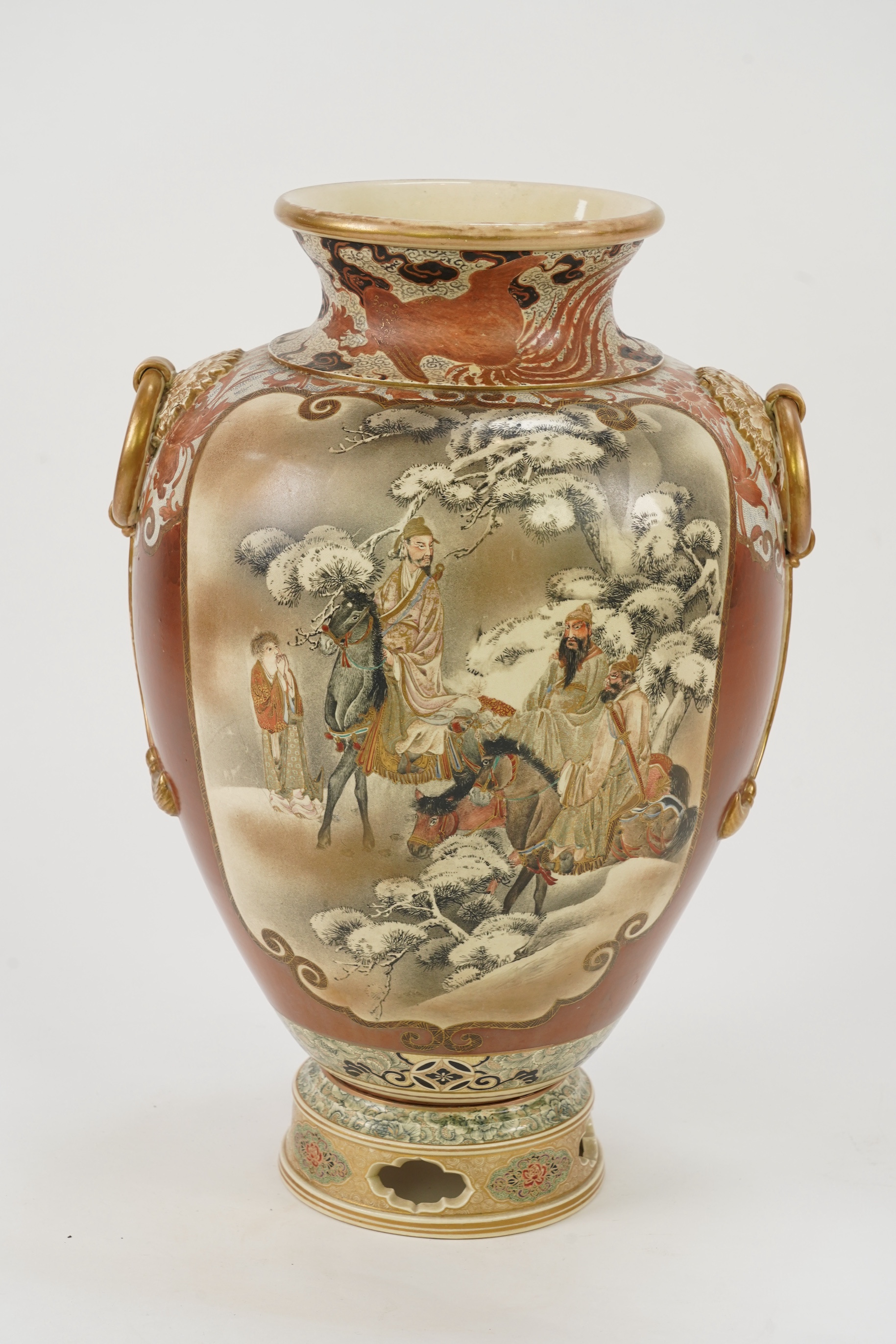 A large Japanese Satsuma vase and stand, by Kinkozan, Meiji period